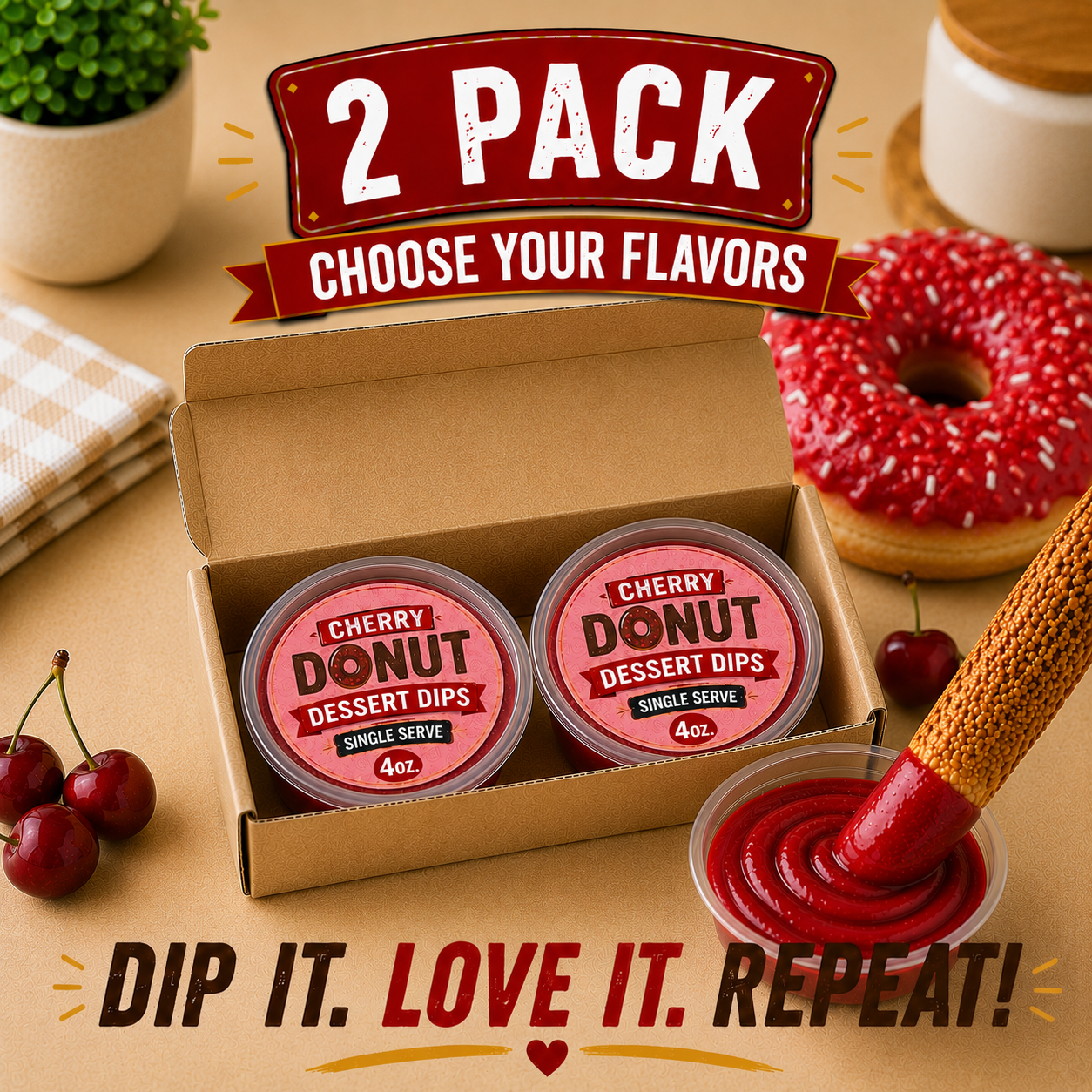 Caramel Donut Pizza Crust Dessert Dip 2-Pack | Two 4 oz Cups