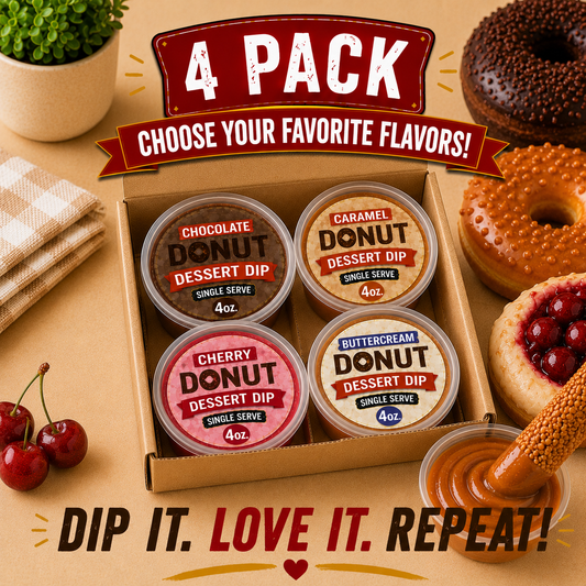 Assorted 4-Pack | Four 4 oz Cups Pizza Crust Donut Dessert Dips